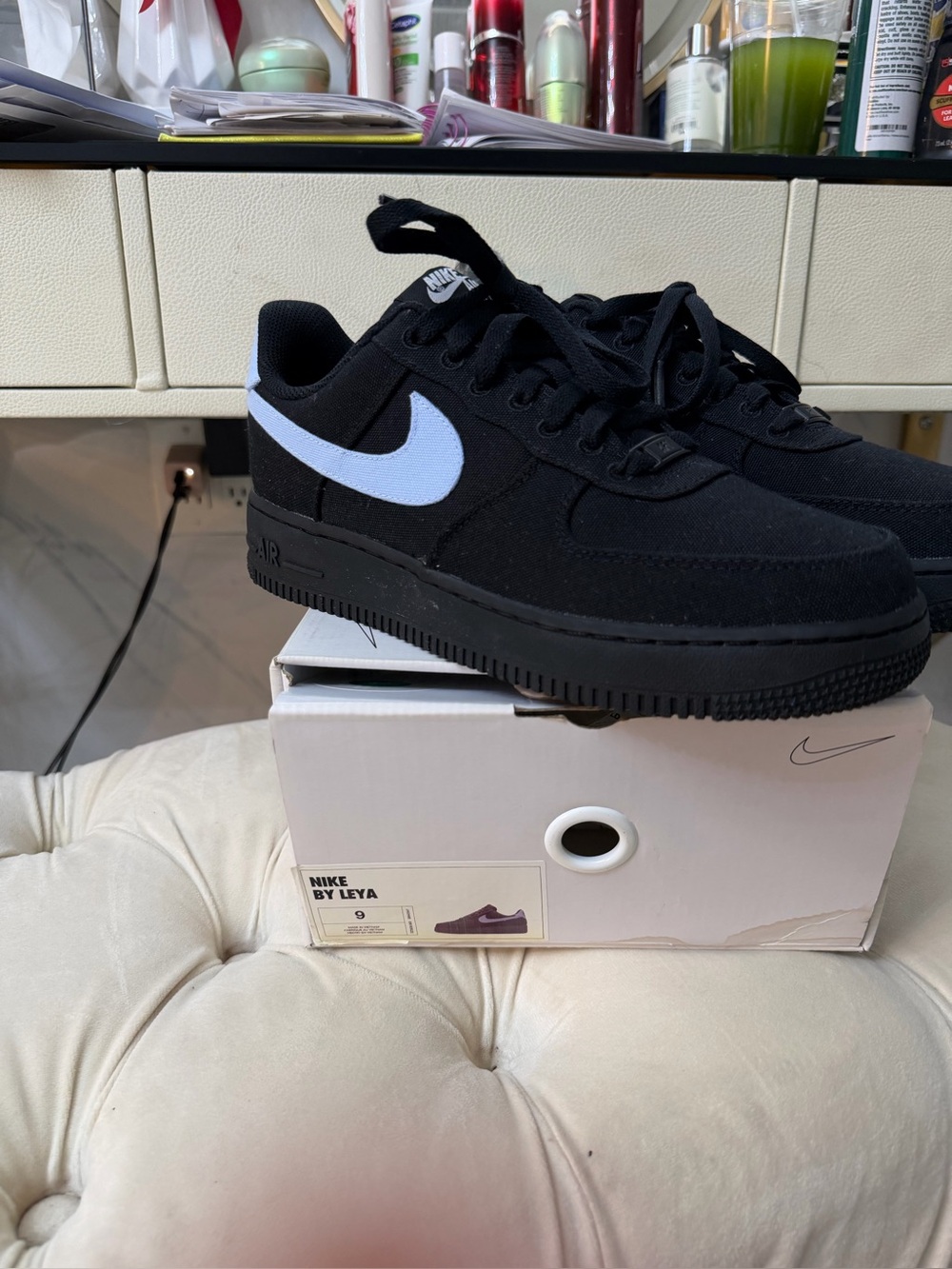 Nike Black Canvas Air Force 1 with White Swoosh size 9